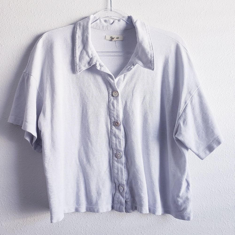 Madewell Textured Cropped Button Down Blouse Top - Picture 2 of 7